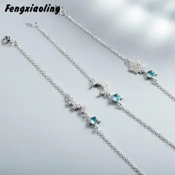 Fengxiaoling 925 Sterling Sølv, Lys Blå Crystal Star Moom Cubic Zirkonia Til Armbånd For Kvinder Fashion Party Smykker
