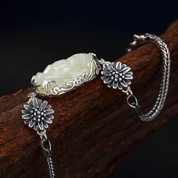 Genoprette gamle måder, er Thai sølv indlagt hetian jade hvid jade armbånd engros blomst dame high-grade joker
