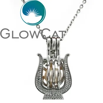 GLOWCAT KK693 Lyre Harpe Instrument Perler Bur Medaljon Vedhæng Æterisk Olie Diffuser Pearl Bur Halskæde Pige Kvinder Gave