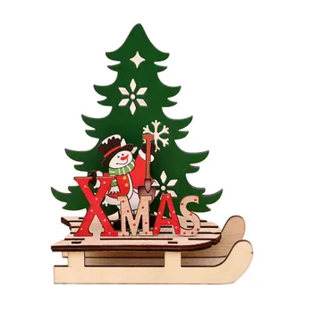 Jule-Træ-Slæde julepynt Hjem Træ Dekoration Tegnefilm Gamle Mand Snemand Elk Jul Samlet DIY Part Indretning
