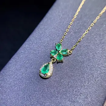 KJJEAXCMY boutique smykker 925 sterling sølv indlagt Naturlige smaragd halskæde Kvinders vedhæng understøtter inspektion