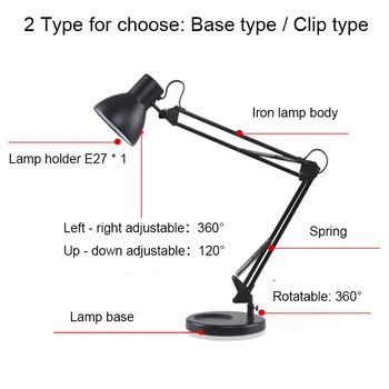 Led Clip bordlampe Industrielle Fleksibel svingarm bordlampe Til Hjemme-Undersøgelse Læse Office Roterbar Bog Nat Lys 220V E27