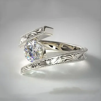 Luksus Vintage Geometriske Dekorativt Mønster Ring Krystal Sten Hvide Guldringe Til Kvinder Bryllup Smykker Forlovelsesringe
