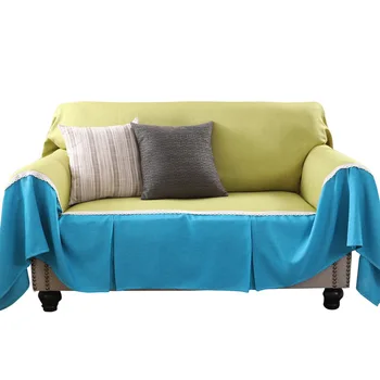 Moderne Stil Kontrast Farve Patchwork Stof Sofa Håndklæde med Blonder, Non-slip Sofa Håndklæde For Enkelt/To/Tre-personers Sofa