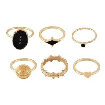 Nye Boho Guld Justerbar Mode Ring Sæt Til Kvinder Vintage Crystal Geometriske Crown Sort Sten Eye Ringe Kvindelige Valentine Gave