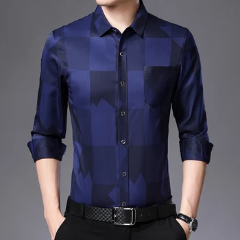 Nye Koreanske Plaid Shirts Til Mænd Af Høj Kvalitet Foråret Lange Ærmer Business Casual Skjorter Slim Fit Camisa Masculina Mænd Tøj E046