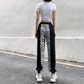 Paris Pige Harajuku Syninger Sort Hvide Striber Bukser Kvinder Zeba Panttern Mode Afslappet Par, Straight Bukser Streetwear