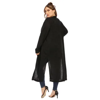 Plus size tøj til kvinder efteråret og vinteren fat ladies split enkel cardigan mid-længde casual knappede langærmet jakke