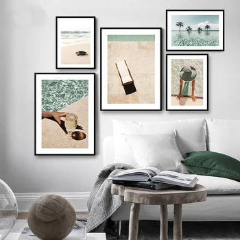 Sommeren Seaside Beach Plakater Og Prints Pige Swimmingpool Nordiske Væg Kunst, Lærred Maleri På Væggen Billeder Til Stue Indretning