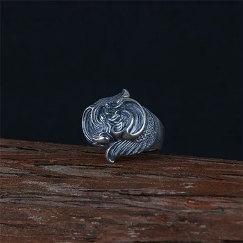 Sort 925 Sterling Sølv med Dobbelt Fjer Ring til Mænd, Kvinder,Justerbar,Gratis Fragt
