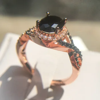 Sort Bore Ring Kombination, Ring for Kvinder To-tone Mikro-indlagt Sort Hvid Ring Smykker Zircon Engagement Ring