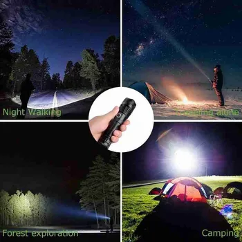 USB-Genopladelige Fakkel Teleskopisk LED Lommelygte Zoom Cykel Jagt Lys Udendørs Vandtæt Camping Super Lyse Flashli B0W9