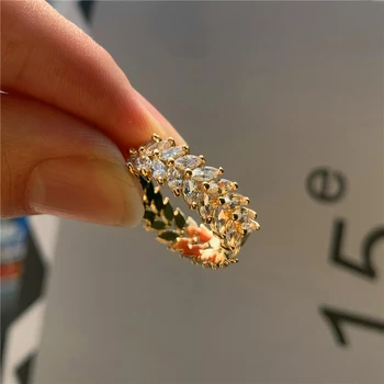 Vintage Kvindelige Hvide Blad Krystal Ring I Rosa Guld Sølv Farve Engagement Ring Vintage Bride Zircon Vielsesringe For Kvinder