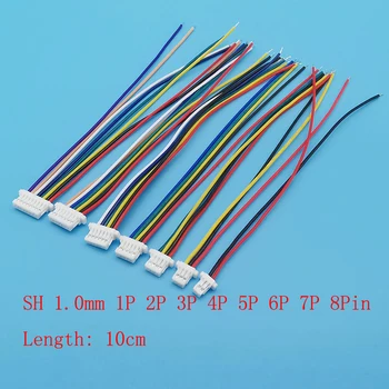 10stk JSO SH1.0 Pitch 1,0 mm 2P 3P 4P 5P 6P 7P 8 Pin Enkelt Kvinde Jack Stik, Electronic Wire Kabel-Stik, Længde 10cm 28AWG