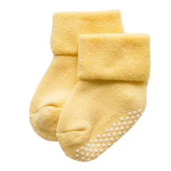 1Pair Spædbarn Baby Buksetrold Anti-Slip Gummi Dot-Gulvtæppe Kort Ankel Håndklæde Sokker Kæmmet Bomuld Tykkere Solid Farve Håndjern Efteråret
