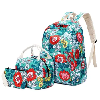2019 Nye piger 3stk nylon vandtæt rygsæk high school studerende skoletaske stor kapacitet Slid-resistente udskrivning rejse taske