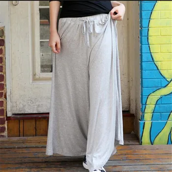 2020 forår sommer modal bred ben bukser kvinder i stor størrelse bukser løs høj talje casual elastisk talje ni point bukser X46