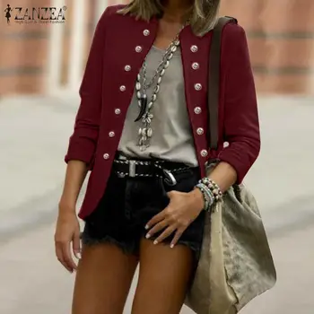 2021 Stilfulde Streetwear ZANZEA Kvinder Fuld Ærme Vintage-Blazere-Dobbelt-Breasted Almindelig Cardigan Uforet Efteråret Stå Pels Krave