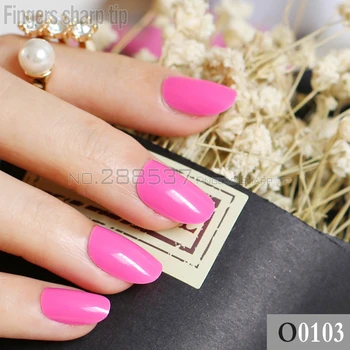 24pcs nye produktsalg lang små runde Pink ovalt hoved falske negle passer behageligt DIY nail candy farve R26 0103
