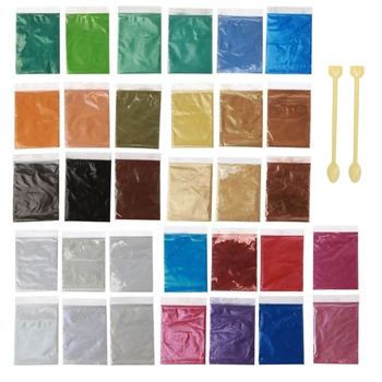 32 Stk. Natural Mineral Glimmer Pulver Epoxy Harpiks Farve Pigment, Farvestof Sæt 32 Farve Kosmetiske Klasse Glimmer Pulver Makeup Lip Sæbe Gøre