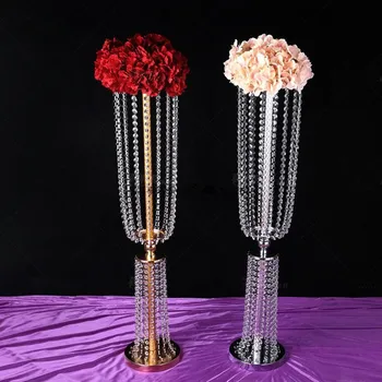 60cm-100cm Høj Akryl Crystal Flower Vase Rack Lysestage guld splint Bryllup Tabel Centerpiece Arrangement veje Fører Stearinlys Står