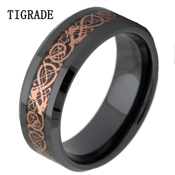 8mm Sort Keramisk Guld Dragon Ring Mænd, Kvinder, Tilbehør Finger Mode Smykker Løfte Bryllup Engagement bague ceramique