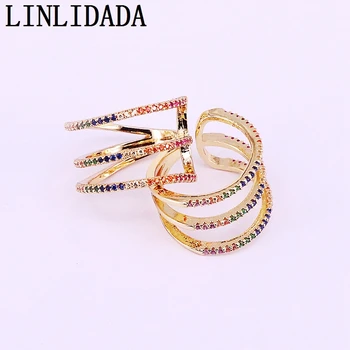 8stk Nye mode multi Rainbow cubic zirconia Farverige CZ linje form Finger Ringe Til Kvinder Part Guld Smykker