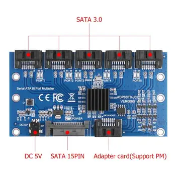 Controller Kort Bundkort Sata Udvidelseskort 1 Til 5 Sata3-Port.0 6 gbps Multiplikator Sata-Port Riser Card-Adapter Til Computeren