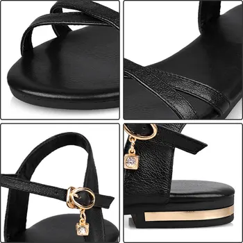 Fanyuan Dame Sandaler Fladskærms Casual Black Ladies Sommer Sandaler Krystal Spænde Kvinder Komfortable Flade Sandaler Plus Size 31-46