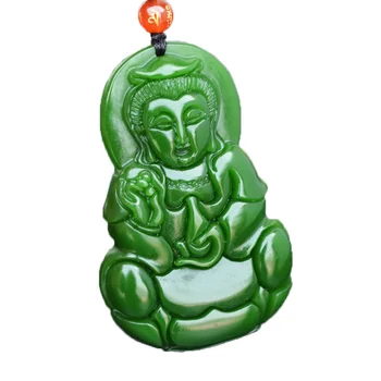 Gudinden Vedhæng Smykker Grøn Nephrite Avalokitesvara Bodhisattva Kwan-Yin Skytshelgen Halskæde Vedhæng Gratis Fragt