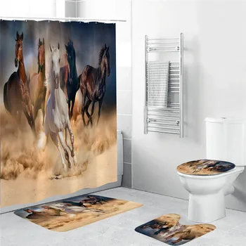 Hest badeforhæng med Kroge Stof 3d Animalske Badeværelse badeforhæng Badeværelse Gardin Kroge Vandtæt Gardin eller Mat