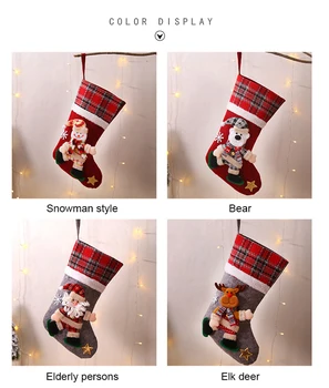 Julepynt, børnenes Gave Pose Slik Sokker gavepose Strømper Stort Ternet Jul Dukke Sokker