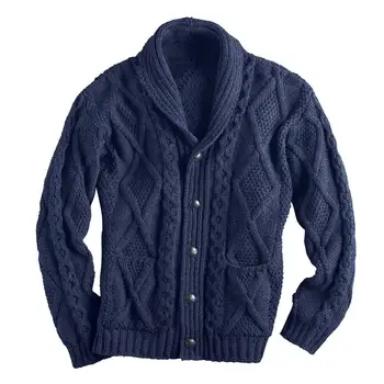 Mænd ' s Uld Cardigan Strik Mønster Revers, Enkelt Breasted Solid Tykkere Varm Vinter Elastisk Blødt Afslappet Mandlige Sweater