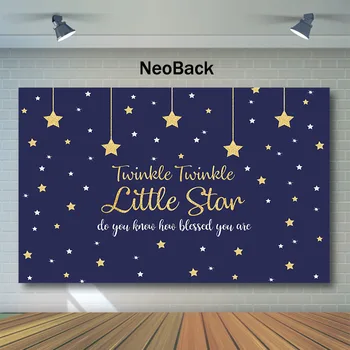 NeoBack Twinkle Twinkle Little Stars Baggrund Golden Star Baby Brusebad Blå Fotografering Baggrund Vinyl Brugerdefinerede Foto Baggrunde