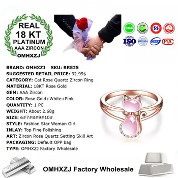 OMHXZJ Engros Europæiske Mode Kvinde, Pige Bryllup Part Gave Kat Rosa Kvarts Lyserøde AAA Zircon 18KT Guld Ring RR525