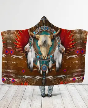 Plstar Kosmos Fugle Fjer/Native/Buffalo Hoved Motiver Hætteklædte Tæppe fuld 3D print Bærbare Tæppe Voksne mænd kvinder style-8