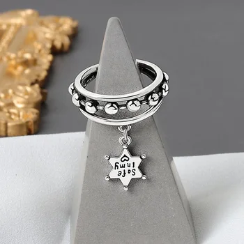 S925 Sterling Sølv Vintage Mutil-lag Pentagram Vedhæng Ring Brev Romantisk Åbne Finger Ring For Kvinder Fine Smykker Gaver