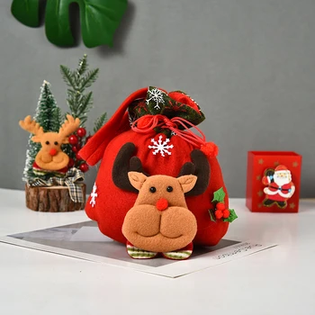 Santa Claus Taske Snor Julegave Bag 3d-Design Stof Jul Pose Slik Behandler Poser Til julefrokost Forsyninger