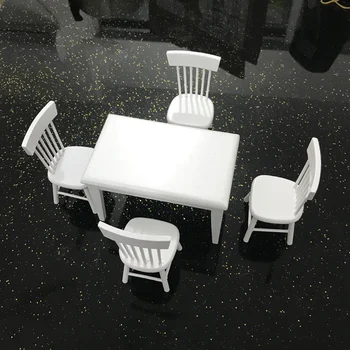 STIGE-1:12 Dukke Hus Mini Modellen Møbler Lomme Toy Hvid Firkantet spisebord og Stol for 5-delt Sæt