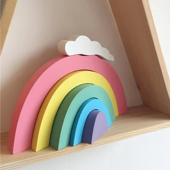 Træ-Rainbow Byggesten Indretning Til Børneværelset Dekorativt Pynt Væggen Baby Planteskole Gaver, Dekorationer