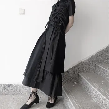 XITAO Patchwork Asymmetrisk Nederdel Kvinder Trendy Mode Nye Stil, Elastisk Empire Talje Slank Ruched Personlighed Lomme GCC4244